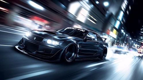 Midnight street missile slices neon city blur with style