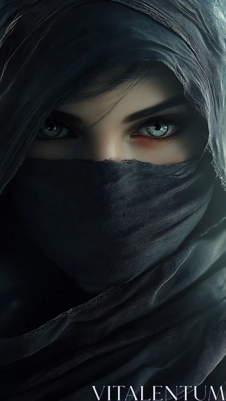 Digital painting portrait of veiled gaze in close-up study.