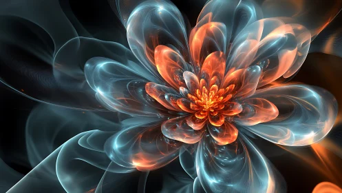 Fractal-rendered abstract floral form exhibits radial symmetry
