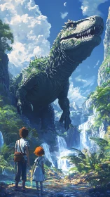 Kids meet a gentle giant dinosaur in a lush valley dream.
