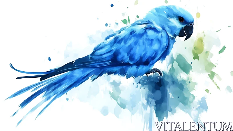 Vibrant Blue Parrot Watercolor Painting with Artistic Brush Strokes.