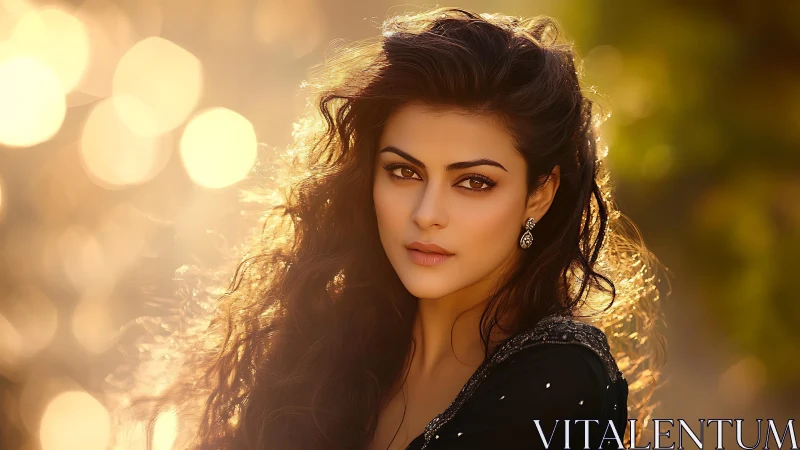 Portrait of woman with backlit hair and bokeh background.