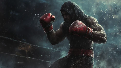 Boxer in Rain - Gritty Urban Fighter Stance.