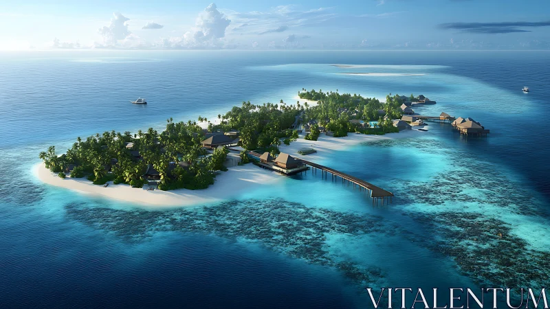 Maldivian Atoll Resort Aerial: Overwater Bungalows with Turquoise Lagoon.