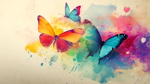 Vivid watercolor butterflies in radiant rainbow motion.