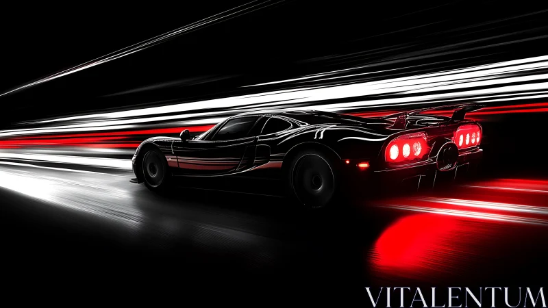Midnight hypercar profile with dynamic red light trails.
