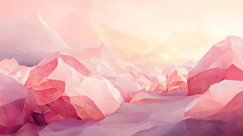 Faceted pink crystal terrain under diffuse atmospheric glow