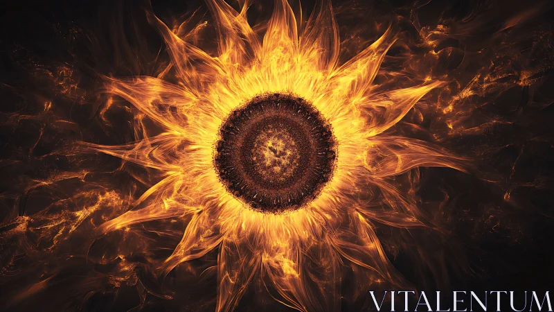 Fiery solar bloom forms radiant fractal corona in darkness