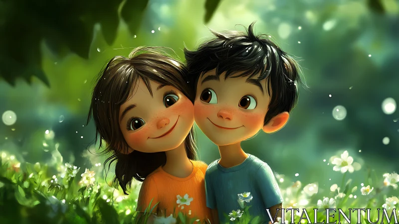 Two Young Hearts Glowing Together in Nature's Garden.