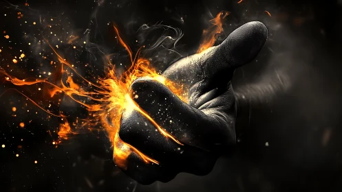 Hand Holds Ignited Light Bulb with Explosive Fire Effect.