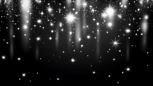 Luminous starfield glows over deep black gradient sky