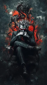 Red-Eyed Monarch of Chaos on a Throne of Burning Ink.