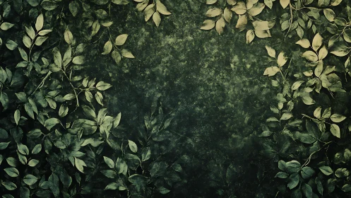 Green foliage border surrounding textured dark background.