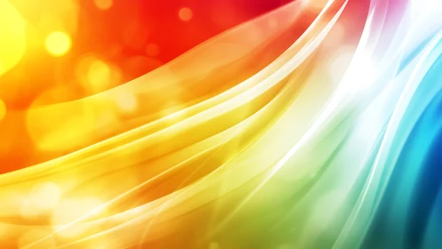 Vibrant abstract rainbow light waves on glowing gradient background.