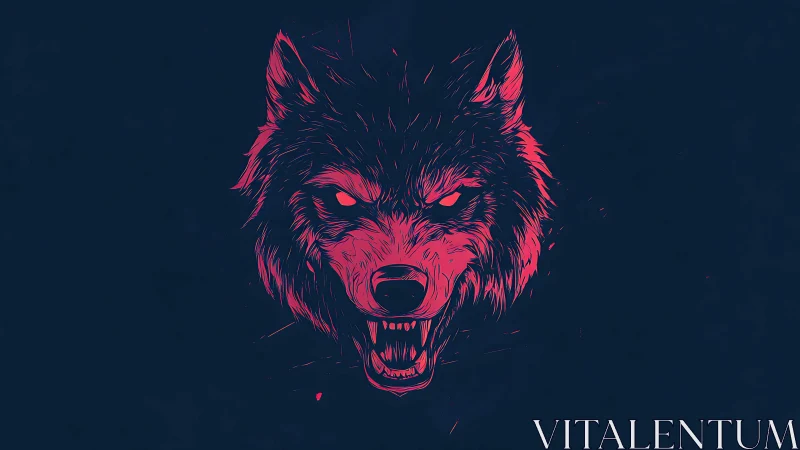 Neon wolf head snarls with intense, electric ferocity.