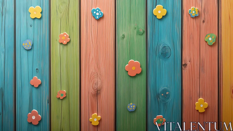 Colorful wooden planks with simple flower decorations.