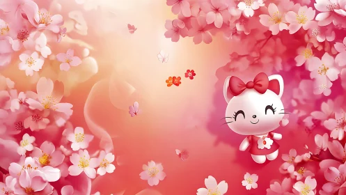 Hello Kitty in a Blossoming Pink Floral Paradise.