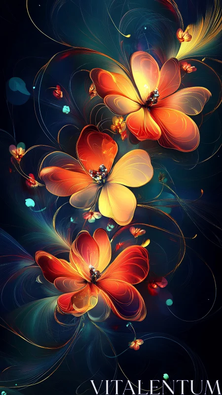 Glowing abstract flowers form layered luminous composition