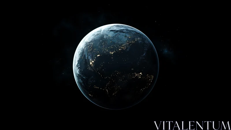 Terminator-lit Earth rendering shows nocturnal city light topology