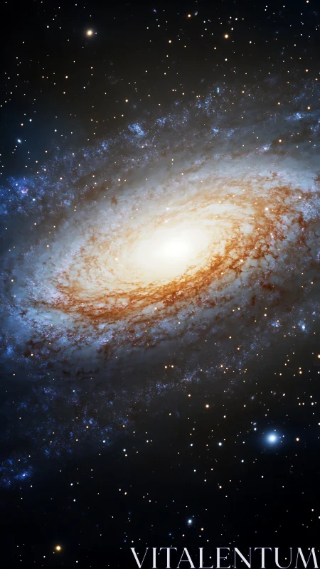 Photorealistic spiral galaxy core with luminous stellar halo.