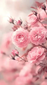 Layered Soft-Focus Garden Roses with Emerging Buds in Warm Pink Tonality