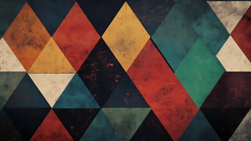 Geometric composition arranges colored triangles and rhombuses