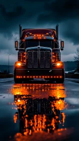 Midnight highway titan crowned in molten neon rainlight.