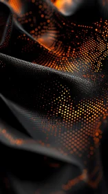 Molten pixel constellations ripple across shadowed fabric