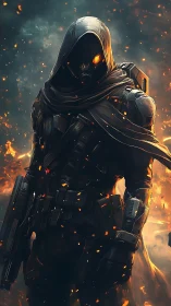 Armored pyrooperative with embersurged visor in meltdown field.