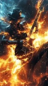 Inferno guitarist shreds through stormfire and electric night.