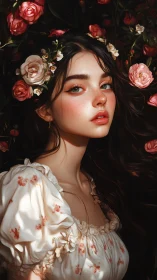 Soft garden muse in rosy bloom and storybook sunlight.