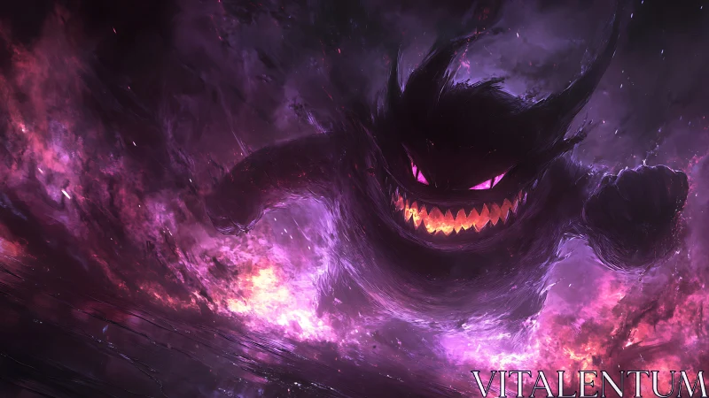 Storm-lit ghostly creature surges through glowing violet clouds