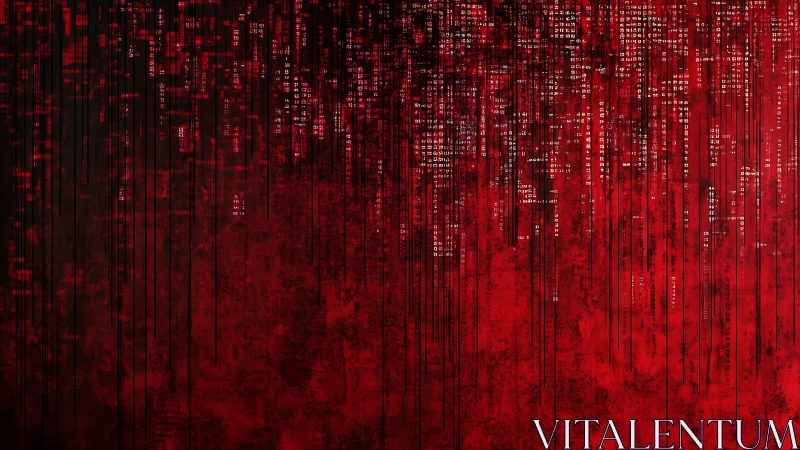 Crimson digital code rain descends through a moody cyber grid