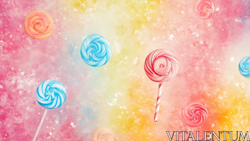 Whimsical Lollipop Dream in Pastel Clouds.