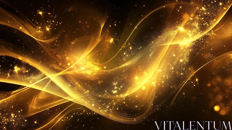 Golden light ribbons swirling through cosmic starfield.