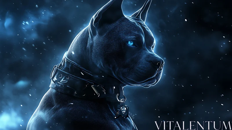 Midnight guardian dog glows with icy blue determination