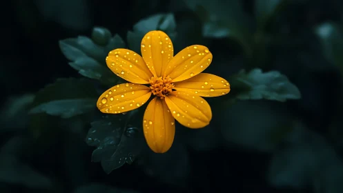 Golden Bloom with Water Droplets: Macro Nature Study.