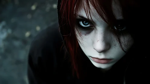 Quiet storm of blue eyes in a shadowy street corner.