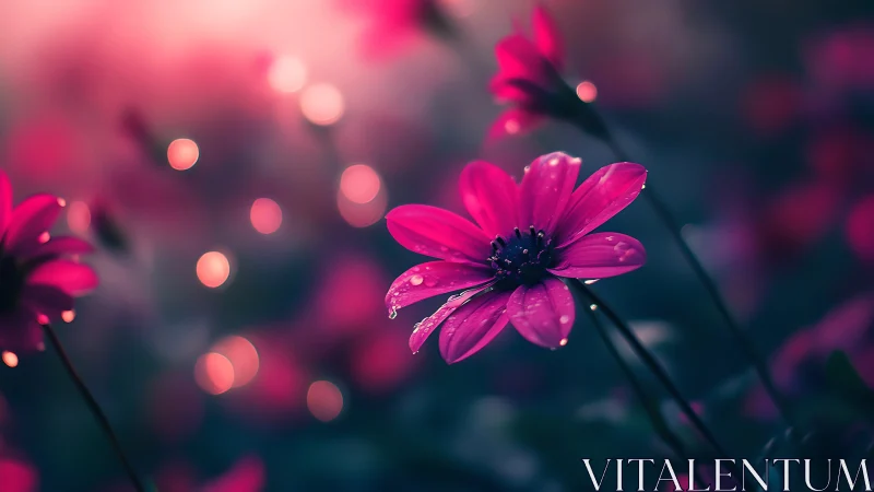 Vibrant Magenta Daisy with Bokeh Bokeh Ambient Lighting.