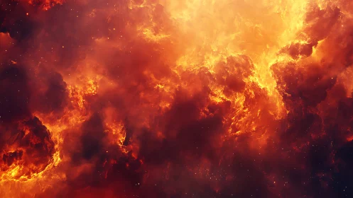 Turbulent fire formations with gradient intensity from red to yellow.