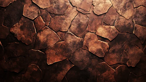 Sunlit copper stone mosaic with warmly weathered texture.