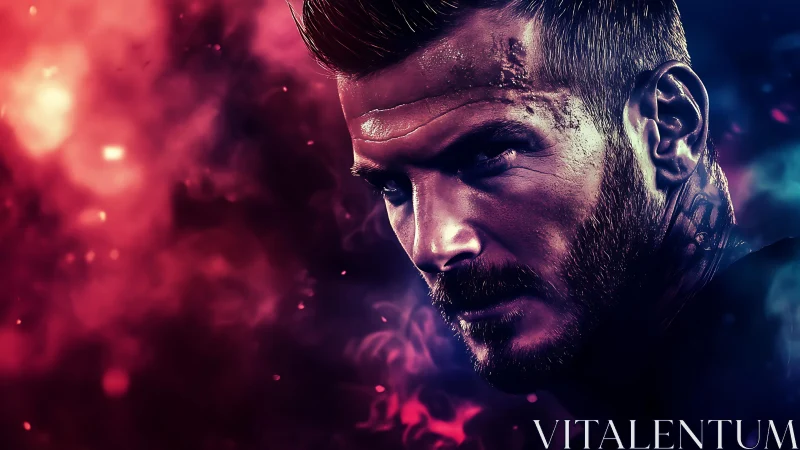 Male profile in colored smoke with high contrast lighting.