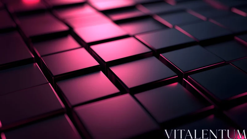 Futuristic black tiles with pink neon lighting, abstract 3D render.