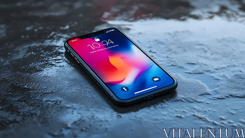 iPhone Display With Dynamic Gradient Wallpaper On Textured Concrete Surface
