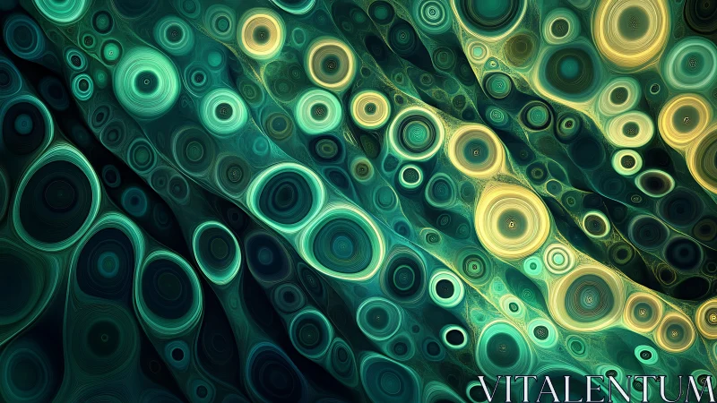Fractal teal vortex circles form flowing luminous currents.