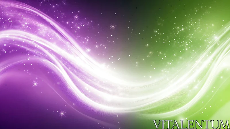 Violet green light waves sweep across cosmic gradient field.