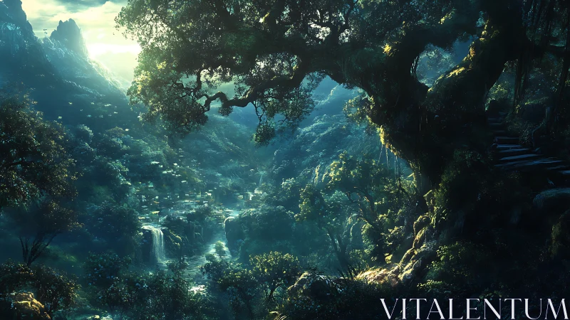 Luminous Canyon: Mystical Gorge Valley Framed Through Ancient Cavern.