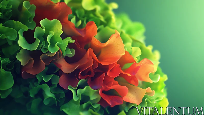 Macro-rendered ruffled leaves with bokeh depth and vibrant gradients