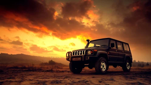 Sunset-hungry off-road SUV poised beneath blazing skies.