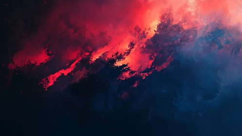 Abstract nebula explosion in vivid red and blue digital art.